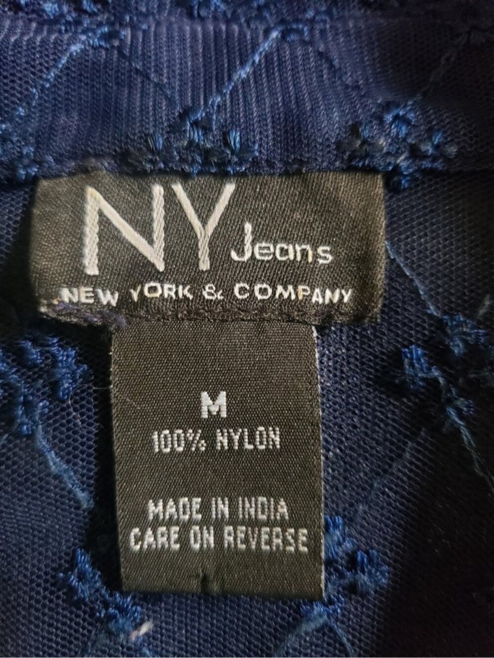 New York & Company Navy Blue Sheer Lace Blouse Short Sleeve Size M - Picture 5 of 8